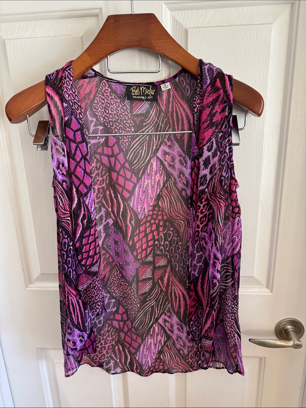 NWOT Bob Mackie Sheer, Flowy Vest Topper Womens Size S Bold Animal Print